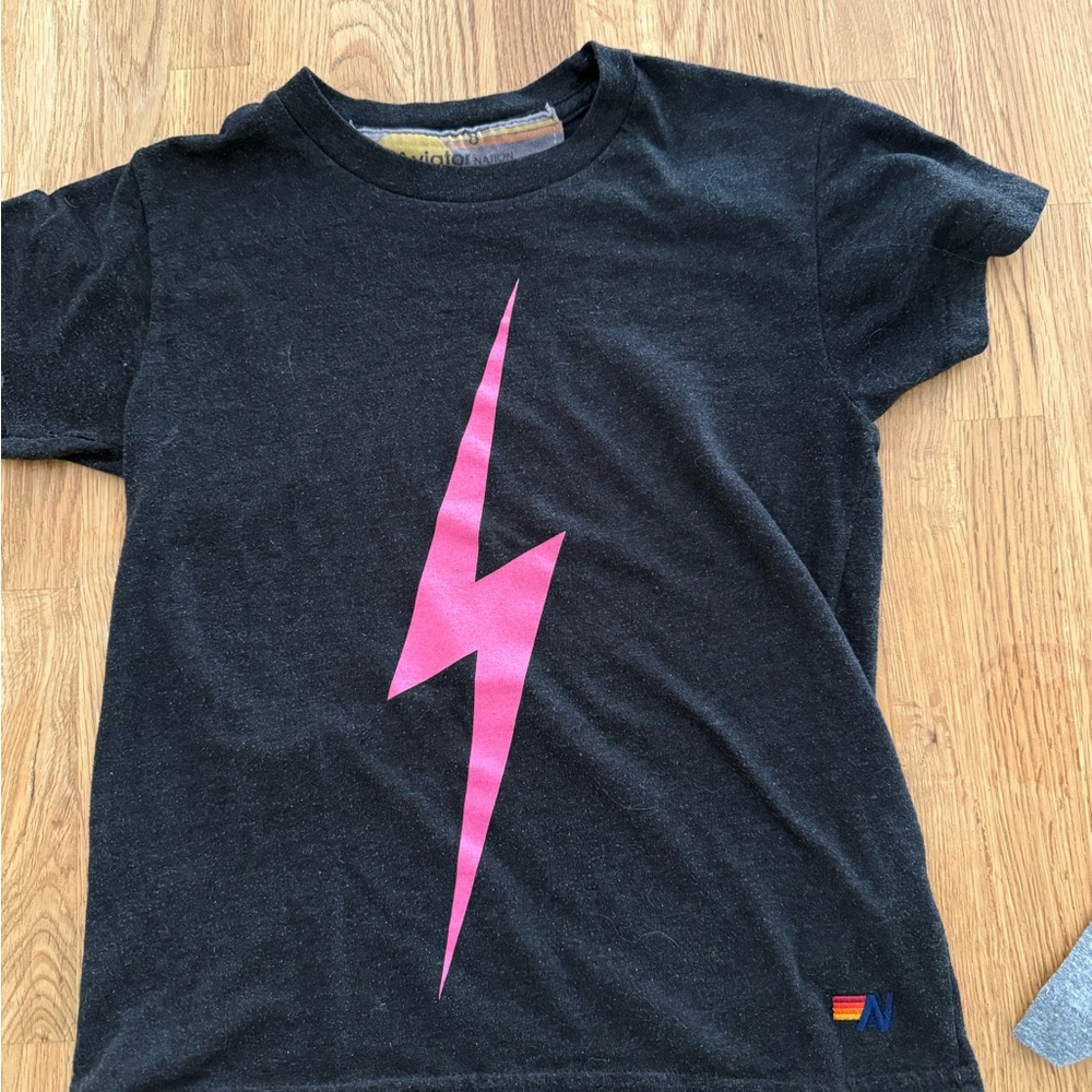Aviator Nation Black and Pink Lightning Bolt Tee